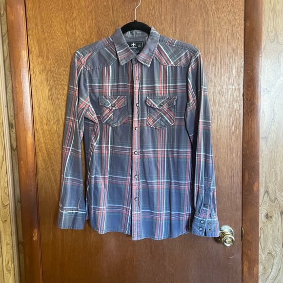 Plaid Button Down Snap Button Shirt - Picture 1 of 2
